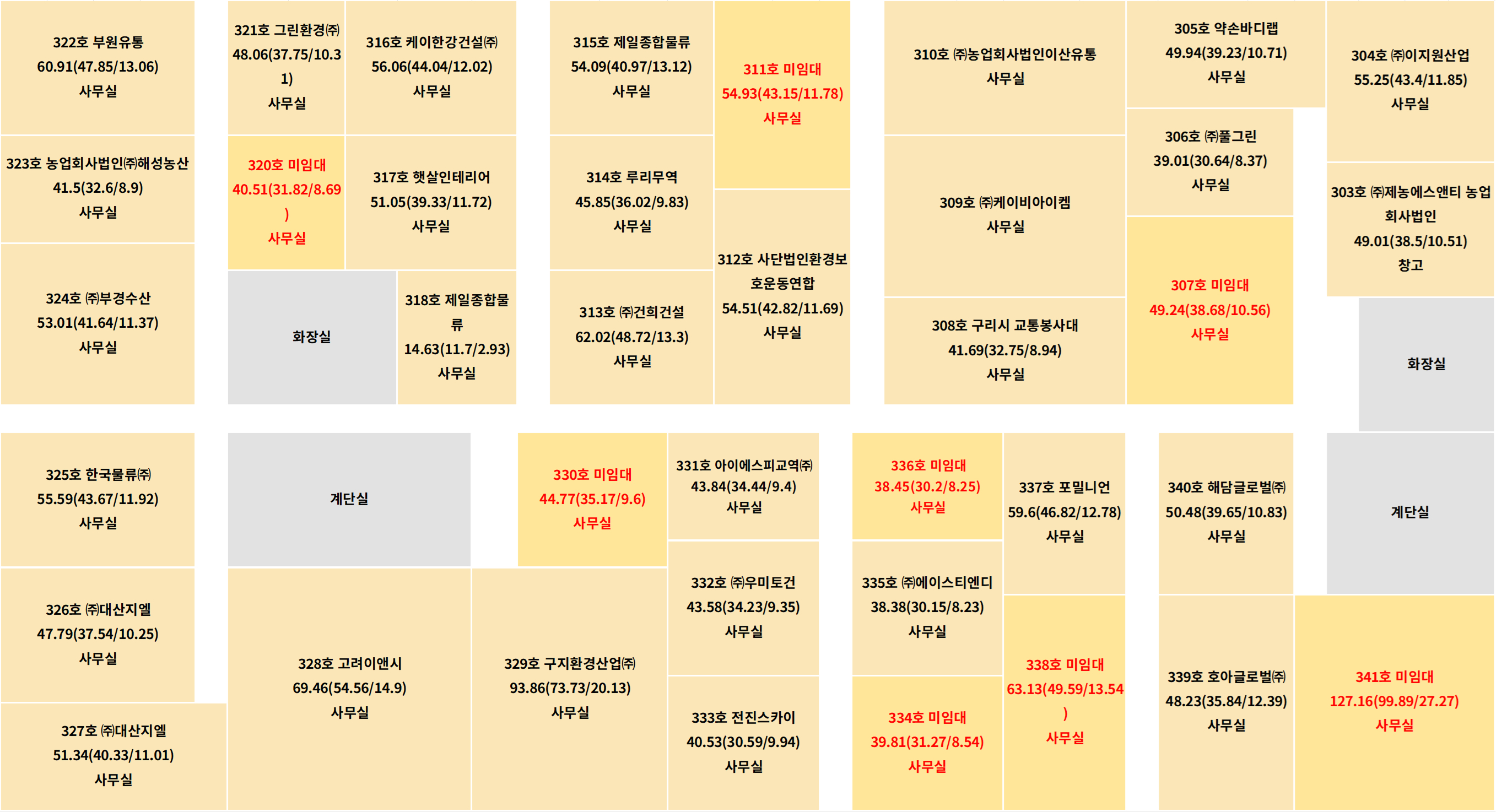 청과동 3층 A동 배치도(농협공판장 윗층)
