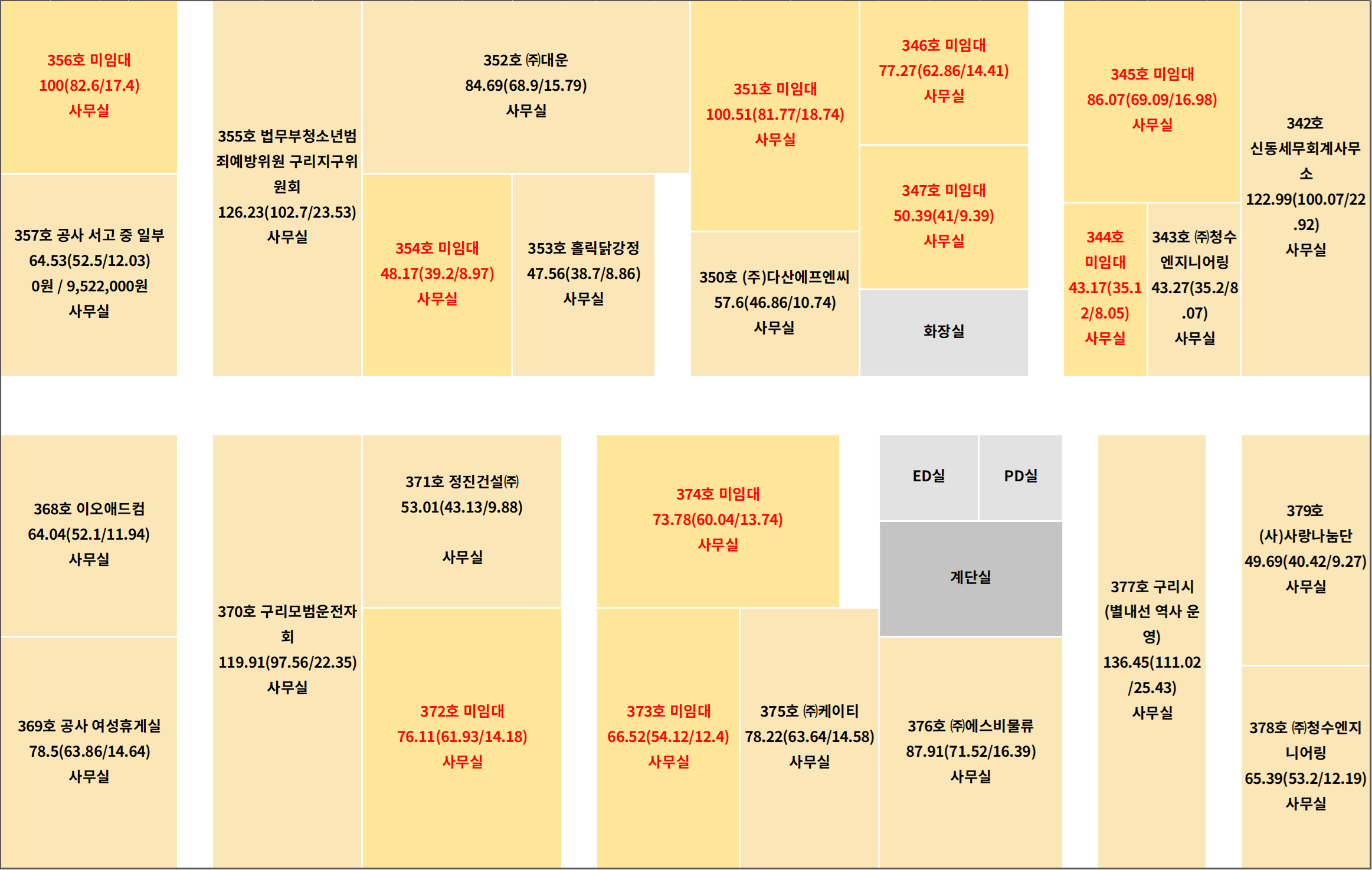 청과동 3층 B동 배치도(구리청과 윗층)